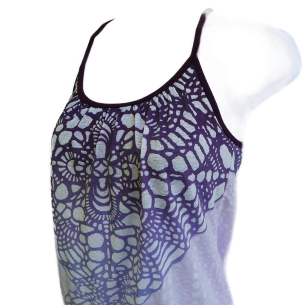 prAna Yoga Meadow Top Plum Performance Slub Jersey Shelf Bra Strappy Back USA XS